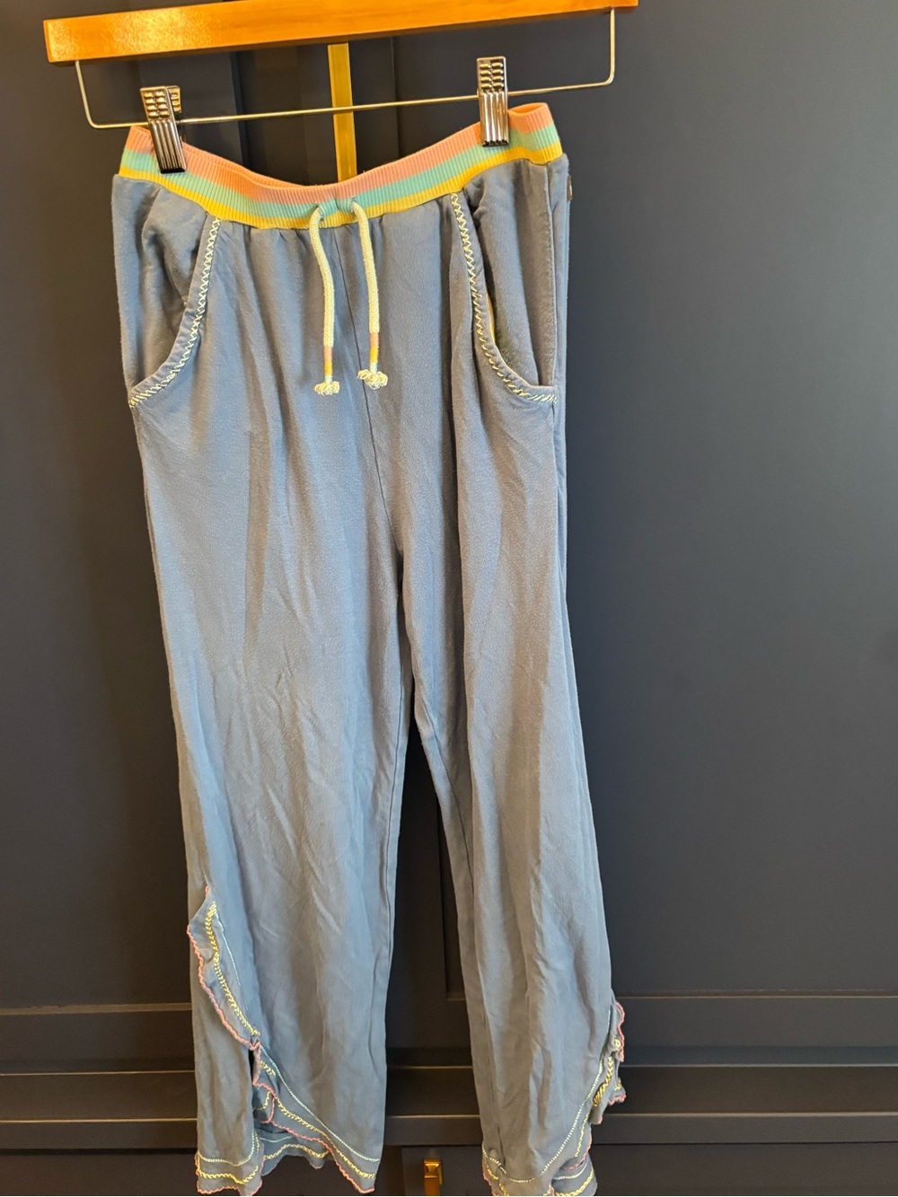 Matilda Jane Light Blue Lounge Pants with Rainbow Trim
